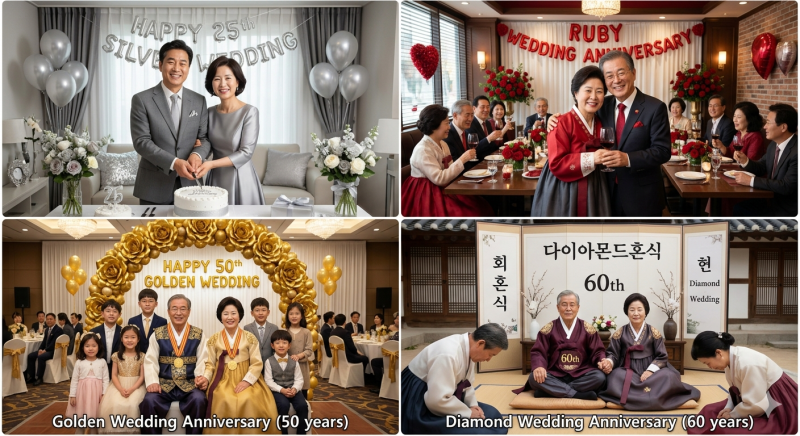 결혼기념일 명칭 총정리: 1주년부터 60주년 회혼식까지 (한국식 vs 미국식)