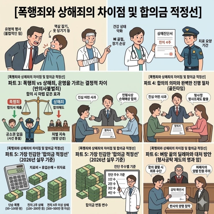  폭행죄 vs 상해죄 완벽 비교 및 전치 2주 합의금 적정선 총정리