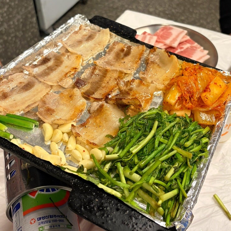 상무지구 고기집 맛집 삼평식당 상무점 냉삼 미나리 조합