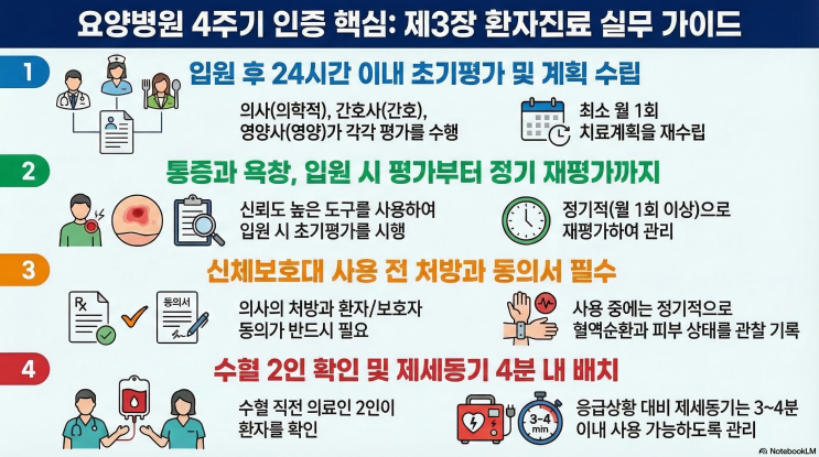  4주기 요양병원 인증 평가: 제3장 환자 진료 (치료 계획부터 신체 보호대까지 실무 팁 총정리)