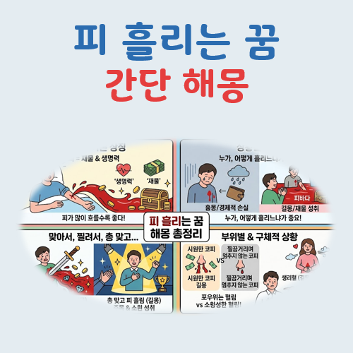 피 흘리는 꿈 해몽 간단히(내가, 맞아서, 칼에 찔려, 총 맞고 등)