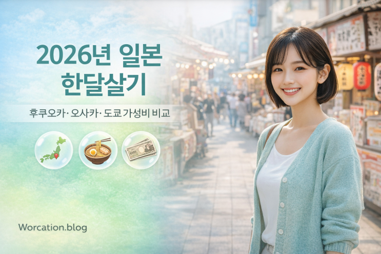  2026년 일본 한달살기 완전정복 : 후쿠오카·오사카·도쿄 비용·숙소·인터넷 비교