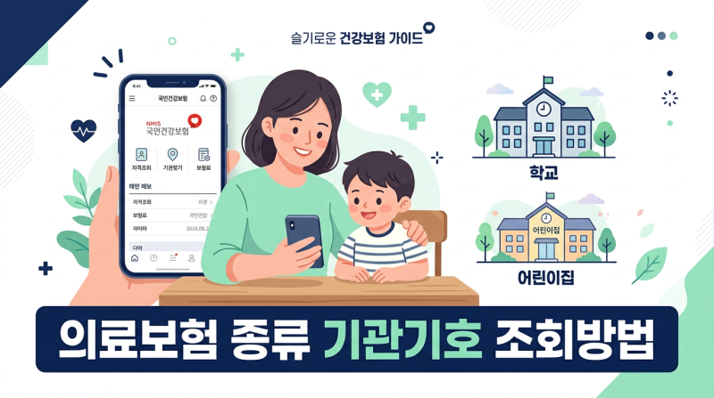 자녀 어린이집, 초등학교 늘봄 - 의료보험 종류 기관기호 조회 방법