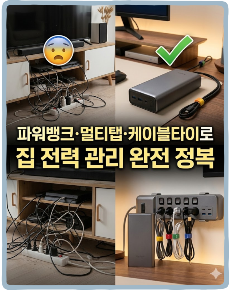 파워뱅크·멀티탭·<b>케이블타이</b>로 집 전력 관리 완전 정복