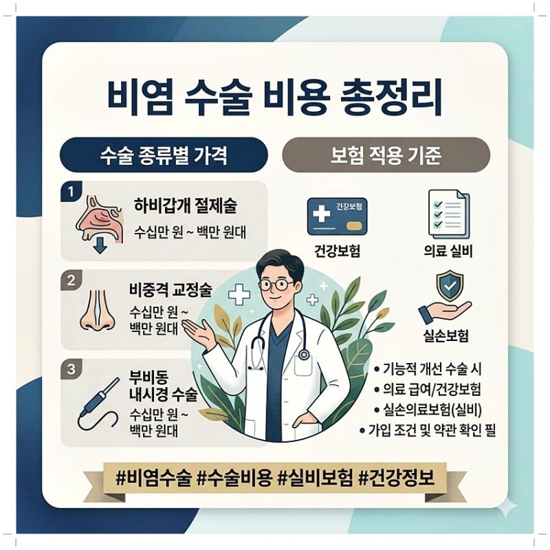 비염수술비용 얼마일까? 수술 종류별 가격과 보험 적용 기준 정리
