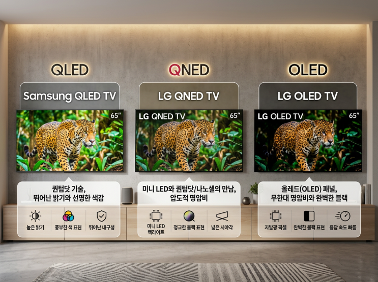  QLED QNED OLED TV차이 삼성 퀀텀, LG 나노셀 티비 비교