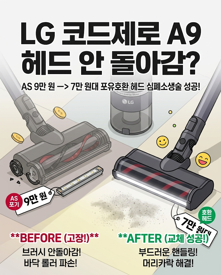 LG 코드제로 A9 헤드 고장 | 브러시 안 돌아갈 때 AS 대신 호환 헤드 교체 후기 (비용 비교)