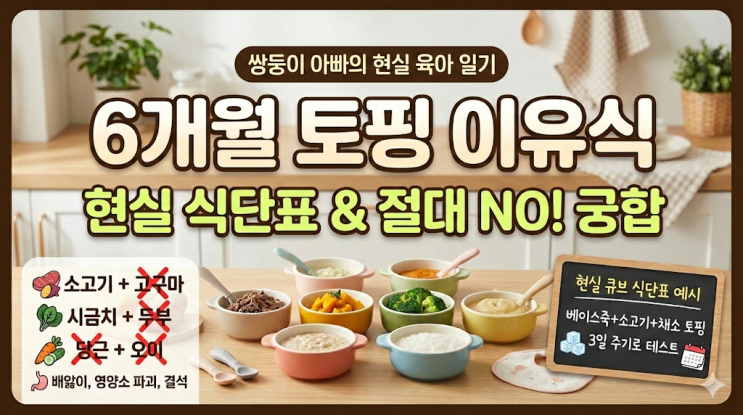  6개월 아기 토핑 이유식 식단표 및 궁합 안 맞는 식재료, 쌍둥이 아빠의 현실 육아 일기