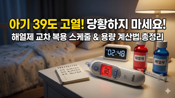  아기 열날 때 아세트아미노펜 이부프로펜 교차 복용 시간 및 용량 계산, 새벽 고열 대처 후기