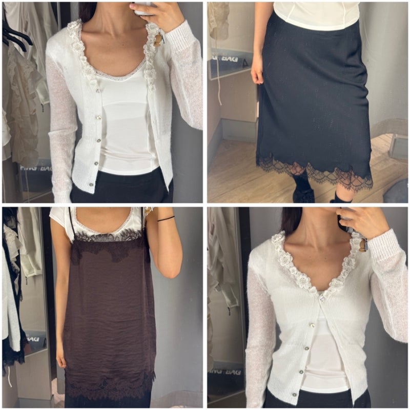 h&m 레이스탑 스커트 원피스 가디건 3개 사이즈 착용샷