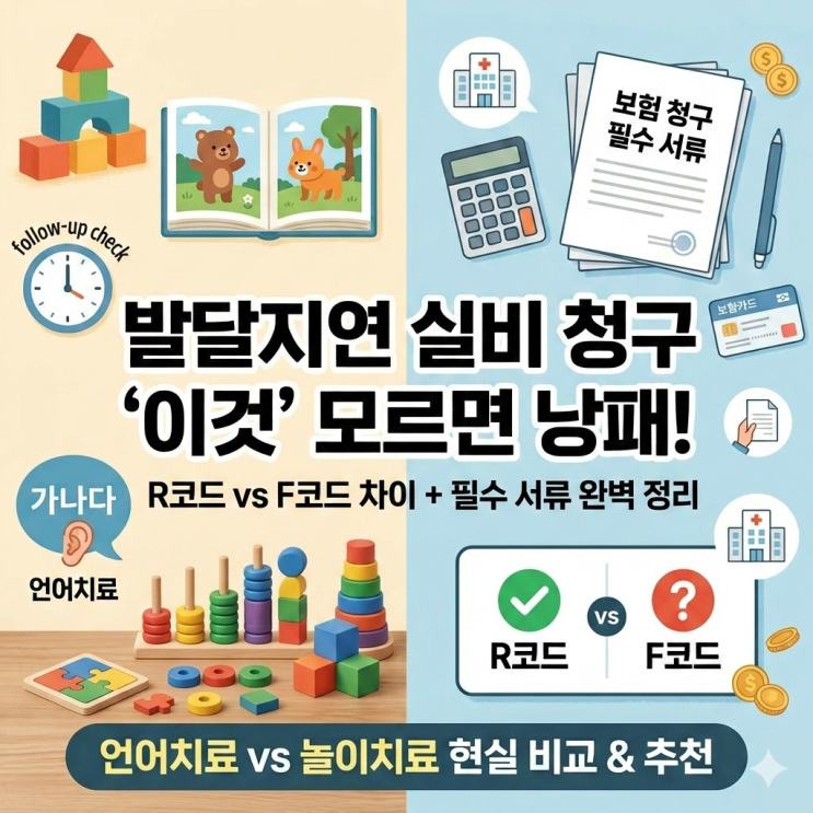  영유아 발달지연 실비 보험 청구 서류 (R코드 F코드 차이), 언어치료 놀이치료 현실 비교