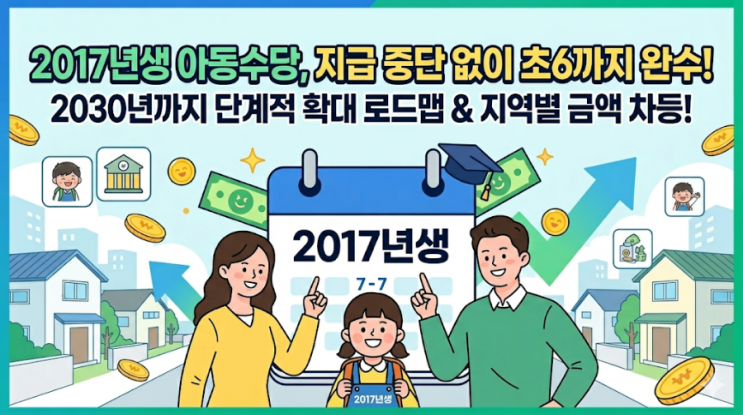  2017년생 아동수당 연장 확정! 지급 중단 없이 초6까지 받는다 (2030 로드맵)