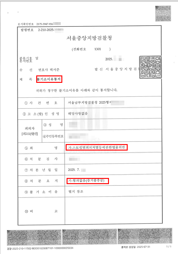  스토킹 범죄, 무혐의 종결 가능합니다.
