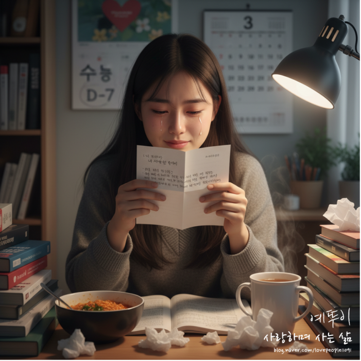  재수 여학생 늦은 기숙학원 입학 힘든 교우 관계 적응 기간 보내는 자녀 선택을 믿는 부모님 응원 편지