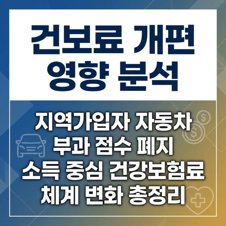  건보료 개편 영향 분석: 지역가입자 자동차 부과 점수 폐지 후 소득 중심 건강보험료 체계 변화 총정리