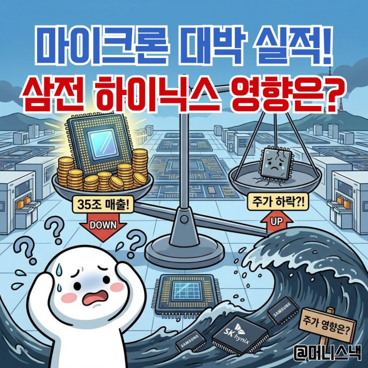 매출 35조 대박 실적! 마이크론 주가는 하락? 삼성전자 하이닉스 주가 영향은?