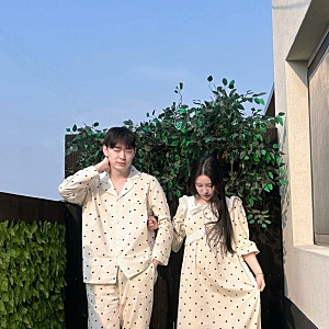 [도트 커플잠옷 파자마 여성 원피스 남녀공용 커플 홈웨어 임산부 신혼부부 선물] 우당탕탕 ....