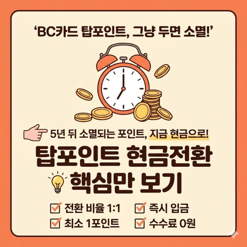 BC카드 탑포인트 현금전환 수수료 없이 즉시 입금받는 방법 완전 정리
