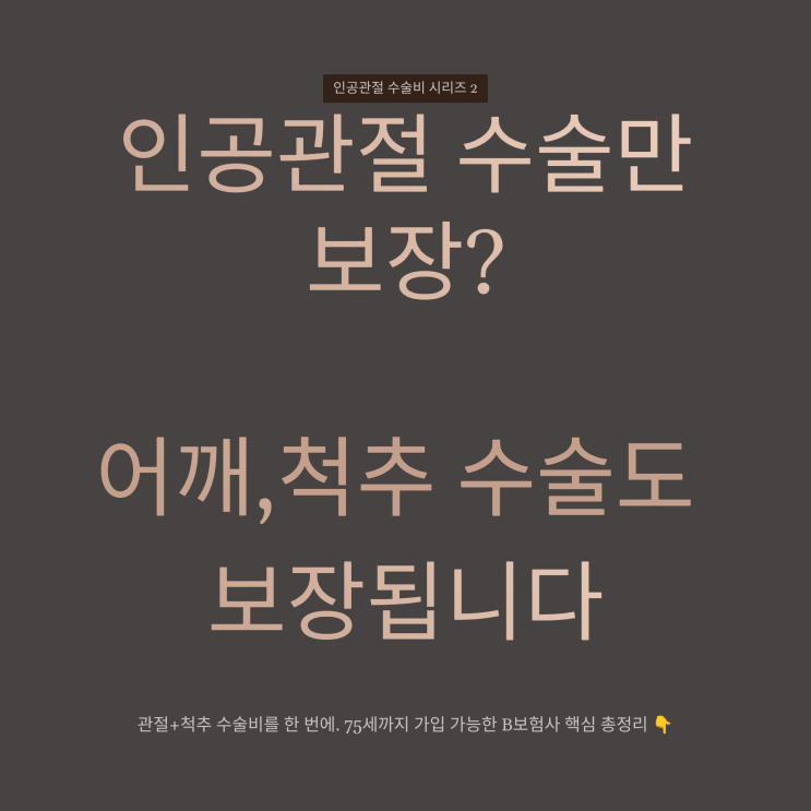  인공관절수술비 시리즈2>인공관절+어깨+척추수술비 한번에 준비! 75세까지 가입 가능한 B보험사 핵심 총정리