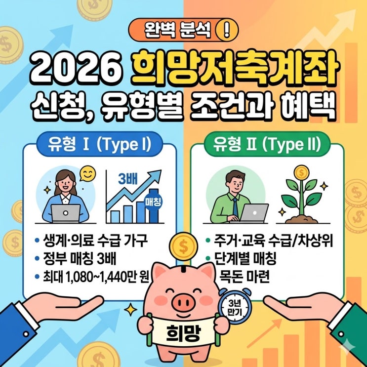  2026 희망저축계좌 신청, 유형별 조건과 혜택 완벽 분석