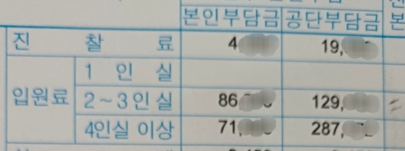 병원 2인실과 4인실 입원비 비교