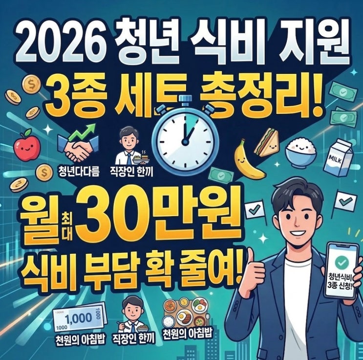  2026 청년식비지원 3종 세트(청년다다름, 직장인 든든한 한끼, 천원의 아침): 직장인·대학생·취준생을 위한 월 최대 30만원 식비 혜택 총정리