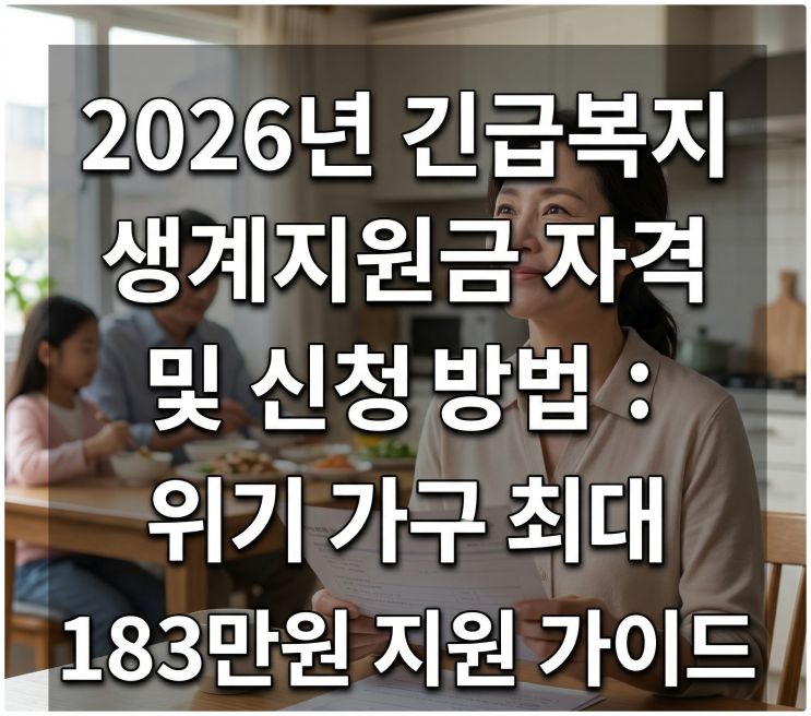  2026년 긴급복지 생계지원금 자격 및 신청 방법. 위기 가구 최대 183만 원 지원 가이드