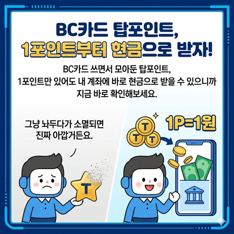 BC 탑포인트 전환 방법 1포인트도 현금으로 받는 방법 총정리