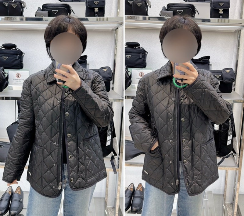 버버리 달리 퀼팅 자켓 사이즈 비교 (160cm 55반 기준, S vs M 롯데아울렛 바이텔루쏘)