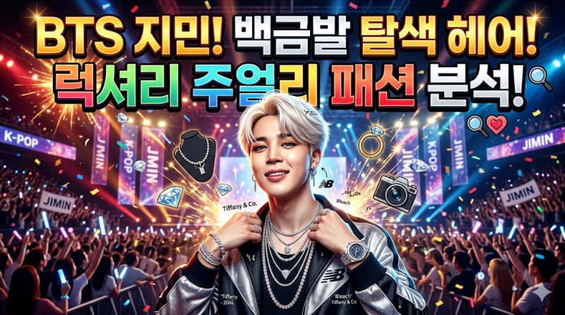 BTS 지민 백금발 탈색 헤어와 럭셔리 주얼리 패션 분석