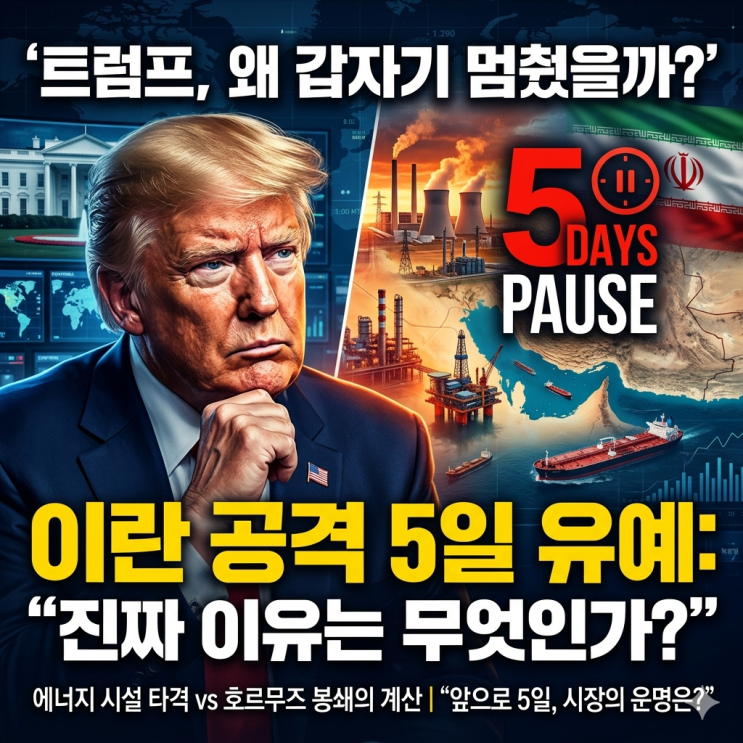 [속보] 트럼프 "<b>이란</b> 발전소 5일간 공격<b>중단</b>…<b>이란</b>과 생산적 <b>대화</b>"