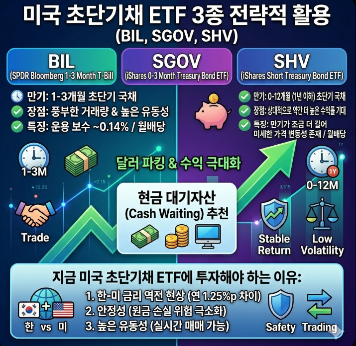  한국 은행 예금 탈출할 때! 원금 보장 안정성에 수익은 2배인 미국 초단기채 ETF 3종 (SGOV, BIL, SHV)