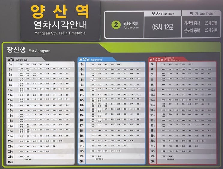  양산역 시간표 2026 | 첫차·막차·부산2호선 직접 촬영 정리