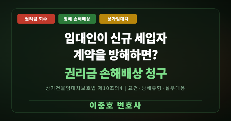  "상가 권리금을 회수하려는데임대인이 신규 세입자와의 계약을 방해합니다." 권리금 회수기회 방해에 따른 손해배상 — 요건, 방해 유형, 손해배상액, 실무 대응까지