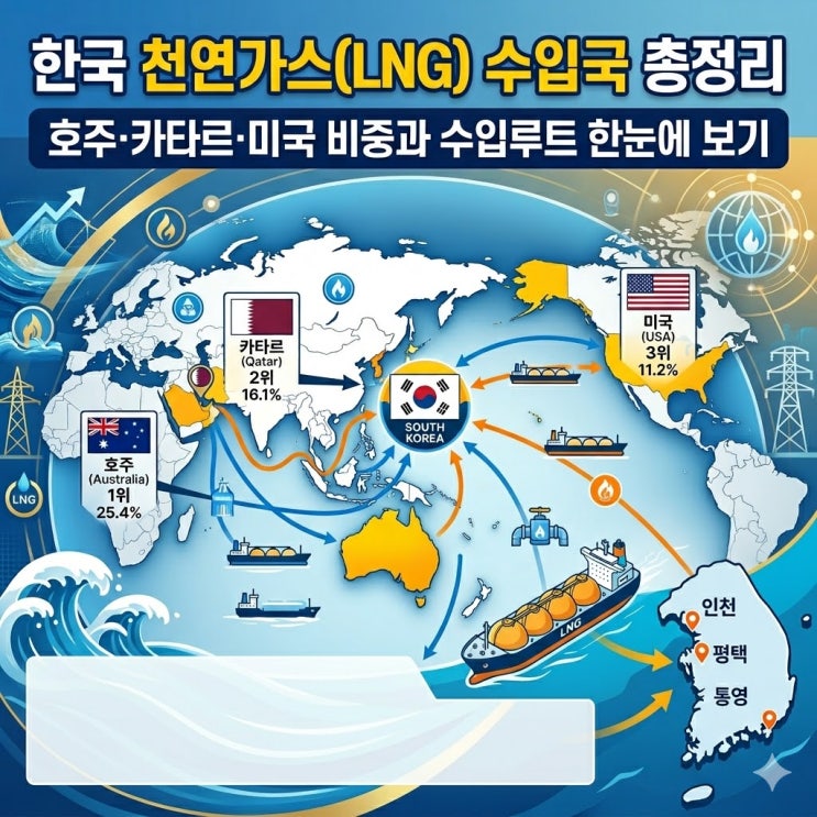  한국 천연가스(LNG) 수입국 총정리 | 호주·카타르·미국 비중과 수입루트 한눈에 보기
