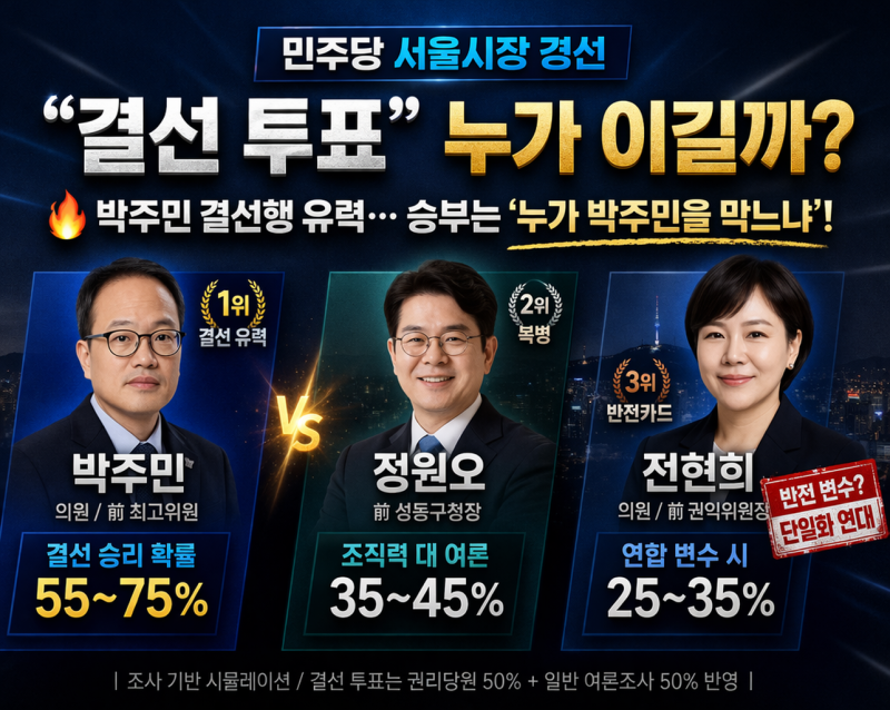 “결선 투표 시뮬레이션 공개… 민주당 서울시장 최종 승자는?