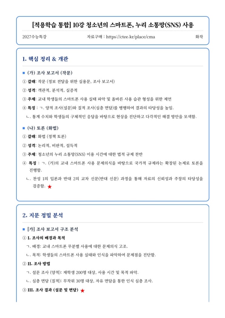  2027수능특강 화작 [적용학습 통합] 10강 청소년의 스마트폰, 누리 소통망(SNS) 사용 핵심정리&변형문제  [수원CMA면접대비학원]