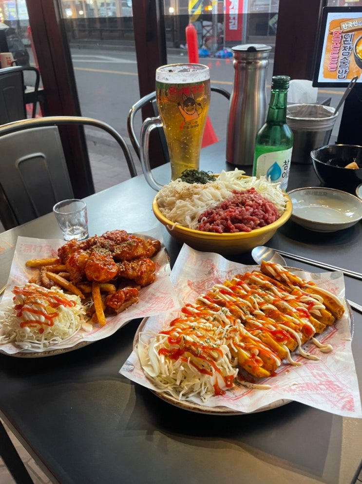  소규모 모임하기 좋은 군산 수송동 술집 당나발포차 가성비 갑 안주맛집 육회물회 양념치킨 계란말이 군산혼술 수송동넓은술집