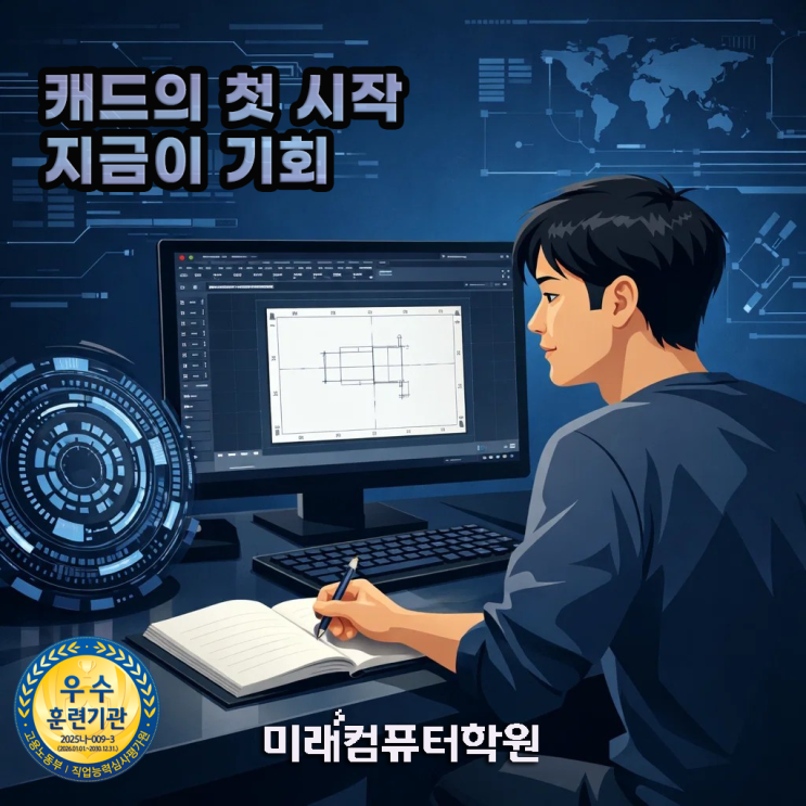   부산 AutoCAD 국비지원! 야간반으로 캐드기초·CAT2급 자격증·캐드원 취업까지 한 번에