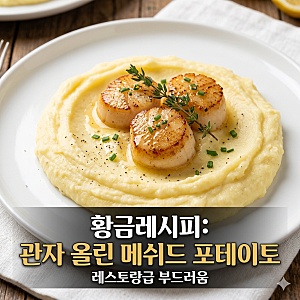 메쉬드 포테이토 황금레시피: 부드러운 감자 페이스트와 관자의 조화, 레스토랑급 메인 요리