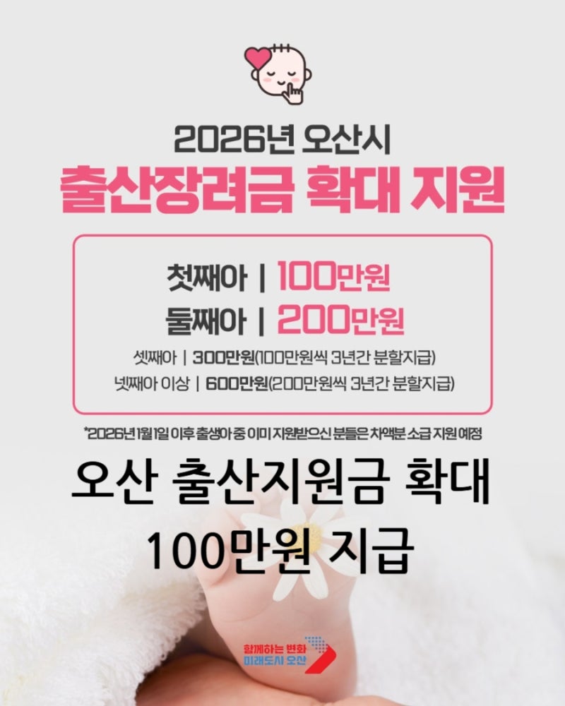 오산시 출산장려금 100만원 상향!! 신청 대상 및 소급 내용 총정리 / 오산시 출산지원금 안내