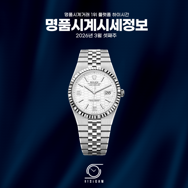 명품시계 시세 분석 3월 3주차_롤렉스 랜드드웰러40 화이트 허니콤모티프 아라빅+바 플랫쥬빌....