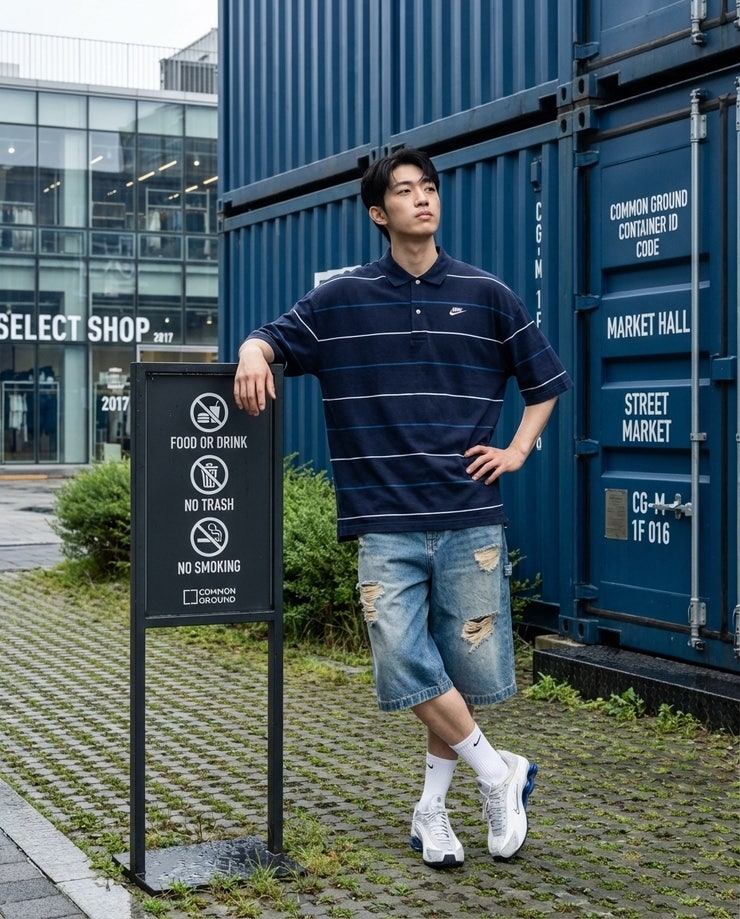 나이키(NIKE) 26SS 스트라이프 오버사이즈 PK 카라티셔츠 럭비 반팔티