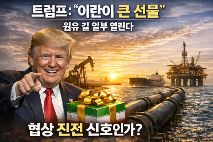 <b>트럼프</b> "<b>이란</b>이 큰 선물" + 원유 길 일부 열린다 — <b>협상</b> 진전... 