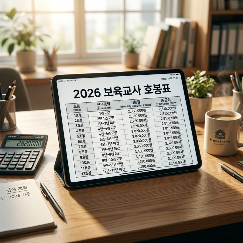 2026 보육교사 호봉표 확정 정보 및 실수령액 계산 가이드