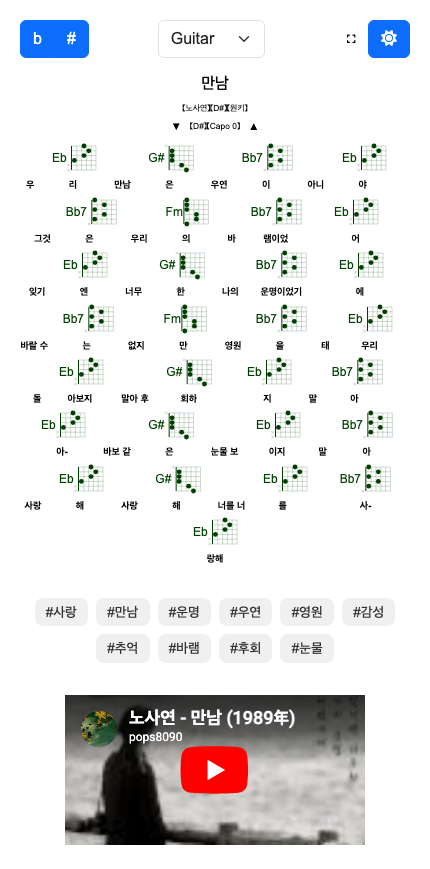 [노사연] 만남 (기타/우쿨렐레 코드악보)