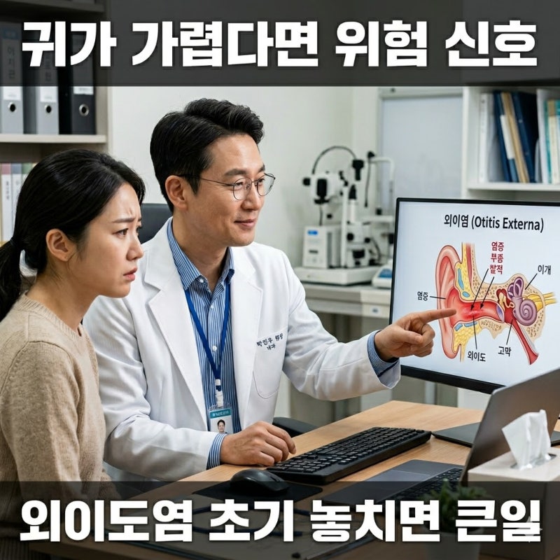 귀 먹먹함 + 통증? 외이도염 의심해야 합니다