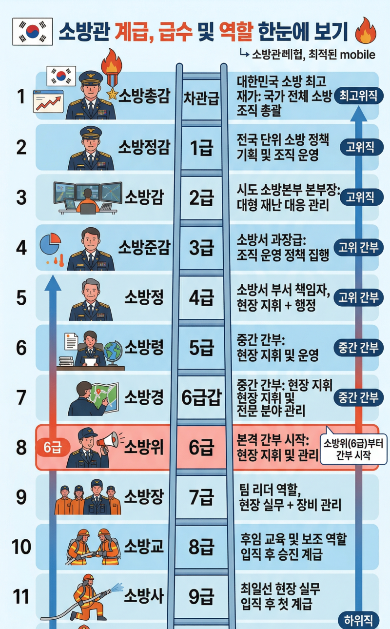 소방관 계급표 총정리 (2026 최신, 급수포함)｜소방 계급 순서·역할 한눈에 정리