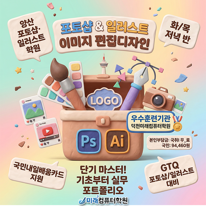  [양산 포토샵·일러스트 학원] 주 2일 저녁 투자로 '포토샵+일러스트' 능력자 되기