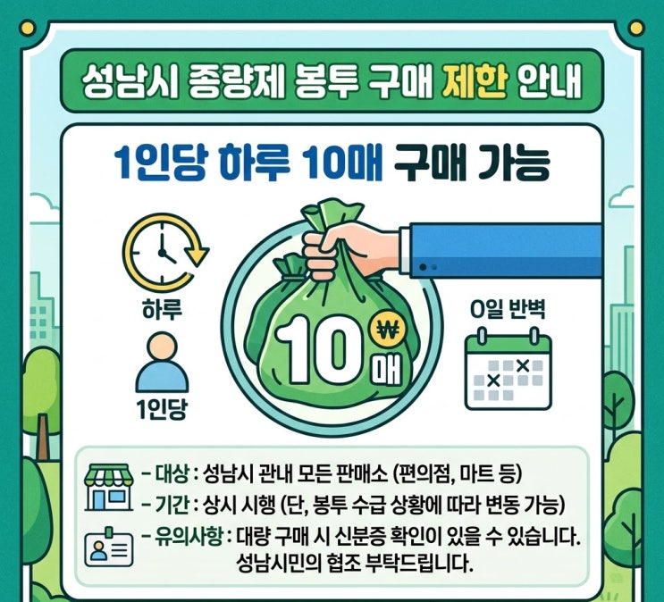  경기도 성남시 종량제 봉투 구매 제한 총정리｜3월 28일부터 1인당 하루 10매